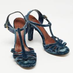 Pre Owned Marc Jacobs Blue Velvet Ankle Strap Sandals Size 39