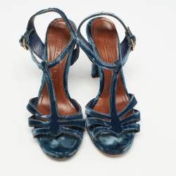 Pre Owned Marc Jacobs Blue Velvet Ankle Strap Sandals Size 39