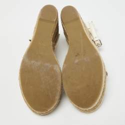 Pre Owned Marc Jacobs Cream Leather Espadrille Wedge Ankle Strap Sandals Size 38.5
