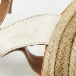 Pre Owned Marc Jacobs Cream Leather Espadrille Wedge Ankle Strap Sandals Size 38.5