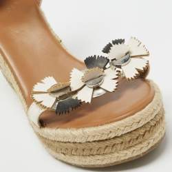 Pre Owned Marc Jacobs Cream Leather Espadrille Wedge Ankle Strap Sandals Size 38.5