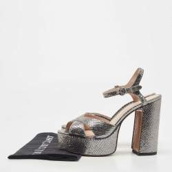 Marc Jacobs Metallic Grey Embossed Snakeskin Lust Platform Sandals Size 38