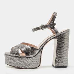 Marc Jacobs Metallic Grey Embossed Snakeskin Lust Platform Sandals Size 38