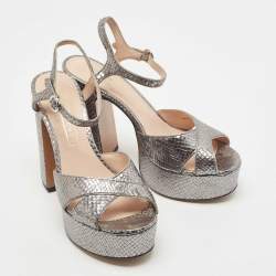 Marc Jacobs Metallic Grey Embossed Snakeskin Lust Platform Sandals Size 38