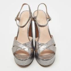 Marc Jacobs Metallic Grey Embossed Snakeskin Lust Platform Sandals Size 38