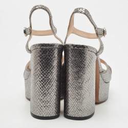 Marc Jacobs Metallic Grey Embossed Snakeskin Lust Platform Sandals Size 38