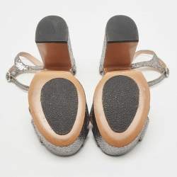 Marc Jacobs Metallic Grey Embossed Snakeskin Lust Platform Sandals Size 38