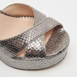 Marc Jacobs Metallic Grey Embossed Snakeskin Lust Platform Sandals Size 38