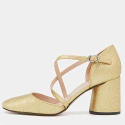 Marc Jacobs Gold Glitter Block Heel Ankle Strap Sandals Size 38