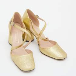 Marc Jacobs Gold Glitter Block Heel Ankle Strap Sandals Size 38