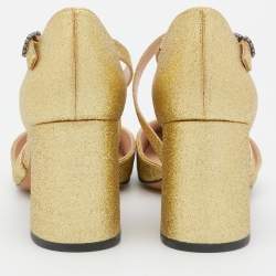 Marc Jacobs Gold Glitter Block Heel Ankle Strap Sandals Size 38