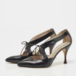 Pre Owned Marc Jacobs Black Leather Lace Tie Pumps Size 36.5