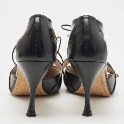 Pre Owned Marc Jacobs Black Leather Lace Tie Pumps Size 36.5