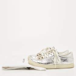 Marc Jacobs Silver Leather Empire Chain Low Top Sneakers Size 40