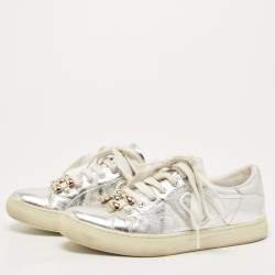 Marc Jacobs Silver Leather Empire Chain Low Top Sneakers Size 40