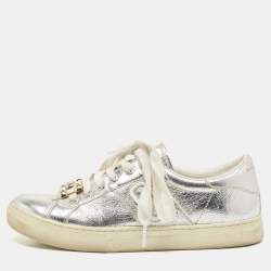 Marc Jacobs Silver Leather Empire Chain Low Top Sneakers Size 40