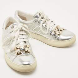 Marc Jacobs Silver Leather Empire Chain Low Top Sneakers Size 40