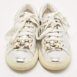 Marc Jacobs Silver Leather Empire Chain Low Top Sneakers Size 40