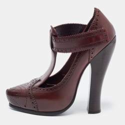 Marc Jacobs Burgundy Leather Mary Jane Pumps Size 37