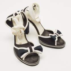 Marc Jacobs Black/White Canvas Ankle Wrap Sandals Size 38
