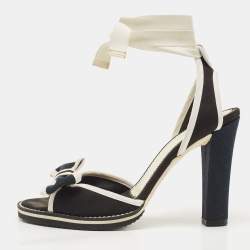 Marc Jacobs Black/White Canvas Ankle Wrap Sandals Size 38