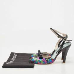 Pre Owned Marc Jacobs Multicolor Printed Satin and Leather Ankle Strap sandals Size 37.5