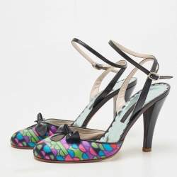 Pre Owned Marc Jacobs Multicolor Printed Satin and Leather Ankle Strap sandals Size 37.5