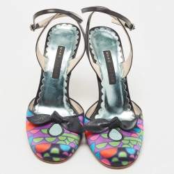 Pre Owned Marc Jacobs Multicolor Printed Satin and Leather Ankle Strap sandals Size 37.5