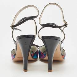 Pre Owned Marc Jacobs Multicolor Printed Satin and Leather Ankle Strap sandals Size 37.5