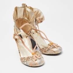 Marc Jacobs Metallic Lurex Fabric Ruffle Ankle Strap Pumps Size 37