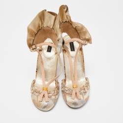 Marc Jacobs Metallic Lurex Fabric Ruffle Ankle Strap Pumps Size 37