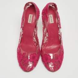 Marc Jacobs Pink Lace Embroidered PVC Round Toe Pumps Size 38.5