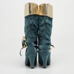 Marc Jacobs Blue/Gold Suede and Leather Mild Calf Boots Size 37.5