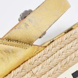 Pre Owned Marc Jacobs Metallic Gold Leather Slingback Espadrille Sandals Size 36.5