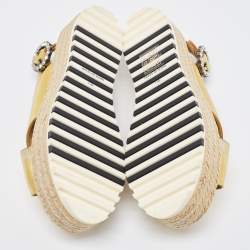 Pre Owned Marc Jacobs Metallic Gold Leather Slingback Espadrille Sandals Size 36.5