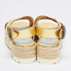 Pre Owned Marc Jacobs Metallic Gold Leather Slingback Espadrille Sandals Size 36.5