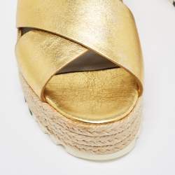 Pre Owned Marc Jacobs Metallic Gold Leather Slingback Espadrille Sandals Size 36.5