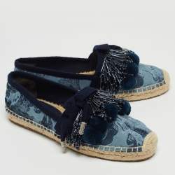 Pre Owned Marc Jacobs Blue Fabric Sienna Pom Pom Espadrille Flats Size 39