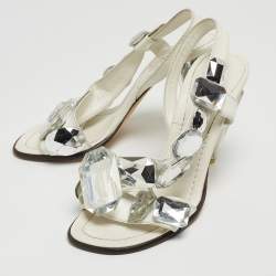 Marc by Marc Jacobs White Leather Crystal Embellished Slingback Sandals Size 37.5