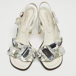 Marc by Marc Jacobs White Leather Crystal Embellished Slingback Sandals Size 37.5