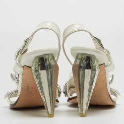 Marc by Marc Jacobs White Leather Crystal Embellished Slingback Sandals Size 37.5