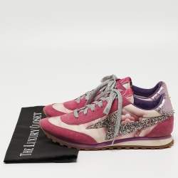 Pre Owned Marc Jacobs Tricolor Suede and Printed Fabric Astor Lightning Bolt Sneakers Size 39