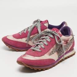 Pre Owned Marc Jacobs Tricolor Suede and Printed Fabric Astor Lightning Bolt Sneakers Size 39