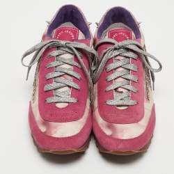 Pre Owned Marc Jacobs Tricolor Suede and Printed Fabric Astor Lightning Bolt Sneakers Size 39