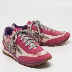 Pre Owned Marc Jacobs Tricolor Suede and Printed Fabric Astor Lightning Bolt Sneakers Size 39