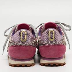 Pre Owned Marc Jacobs Tricolor Suede and Printed Fabric Astor Lightning Bolt Sneakers Size 39