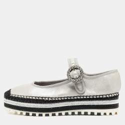 Marc Jacobs Silver Nubuck Leather Suzi Platform Espadrilles Size 37