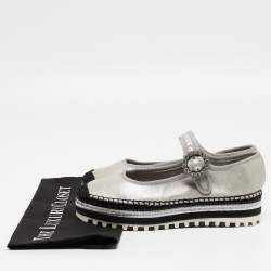 Marc Jacobs Silver Nubuck Leather Suzi Platform Espadrilles Size 37