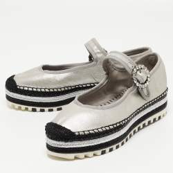 Marc Jacobs Silver Nubuck Leather Suzi Platform Espadrilles Size 37