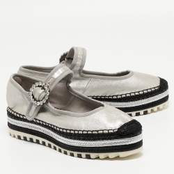 Marc Jacobs Silver Nubuck Leather Suzi Platform Espadrilles Size 37